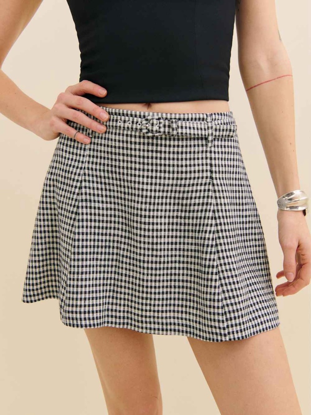 Reformation Rory Linen Skirt In Remy Check Size 2